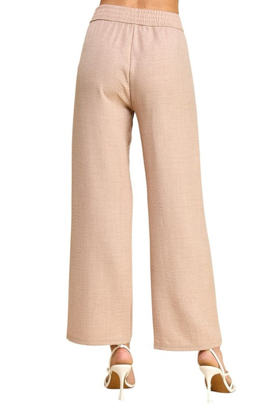 Plus Size Silky Woven Wide Leg Pants – High Waist Draped Fit