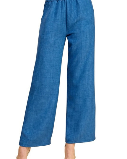 Silky Woven Wide Leg Pants – High Waist Draped Fit