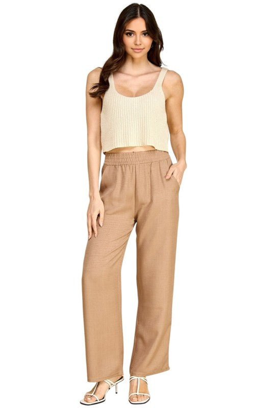 Plus Size Silky Woven Wide Leg Pants – High Waist Draped Fit