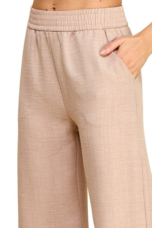 Silky Woven Wide Leg Pants – High Waist Draped Fit