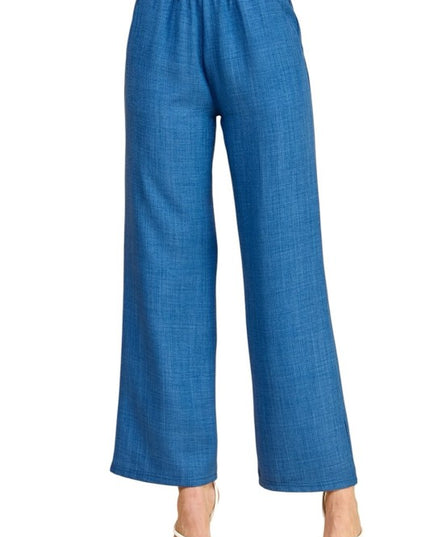 Silky Woven Wide Leg Pants – High Waist Draped Fit