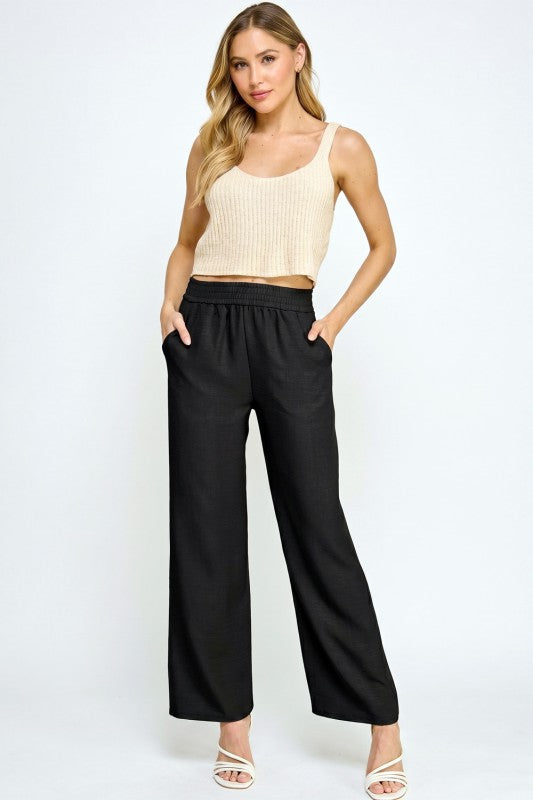 Plus Size Silky Woven Wide Leg Pants – High Waist Draped Fit