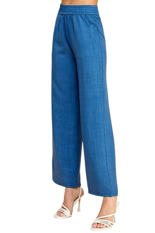 Plus Size Silky Woven Wide Leg Pants – High Waist Draped Fit