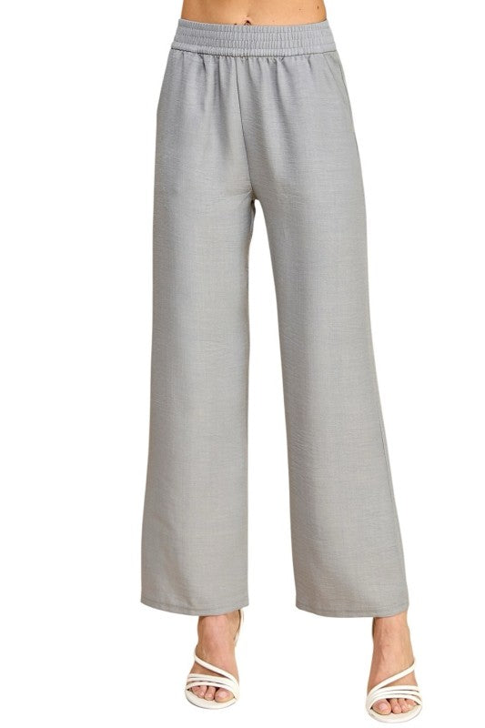 Silky Woven Wide Leg Pants – High Waist Draped Fit