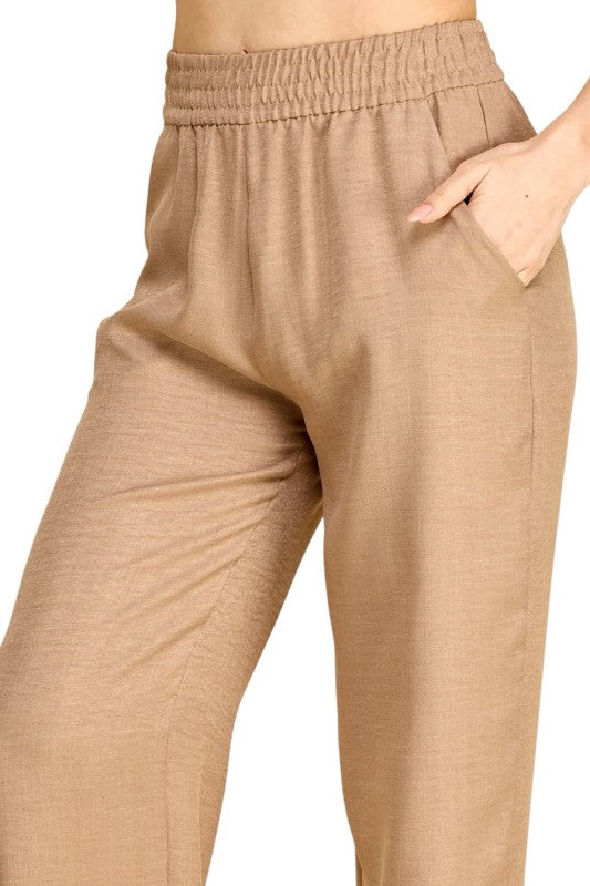 Silky Woven Wide Leg Pants – High Waist Draped Fit
