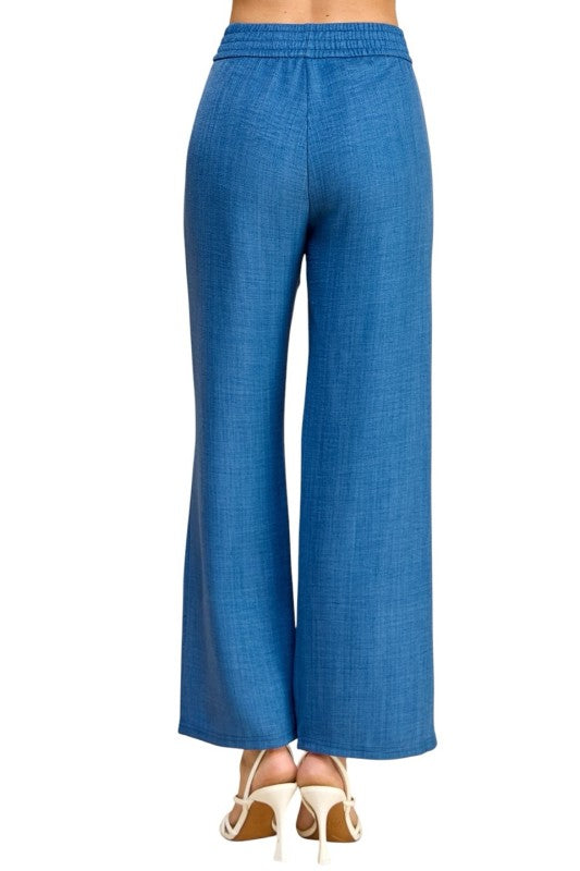 Silky Woven Wide Leg Pants – High Waist Draped Fit