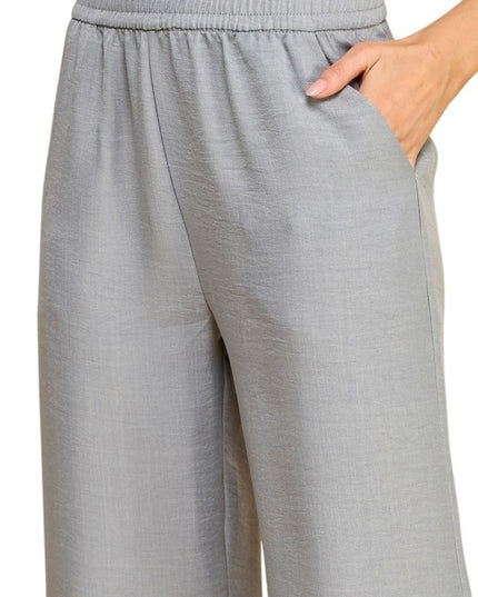 Plus Size Silky Woven Wide Leg Pants – High Waist Draped Fit