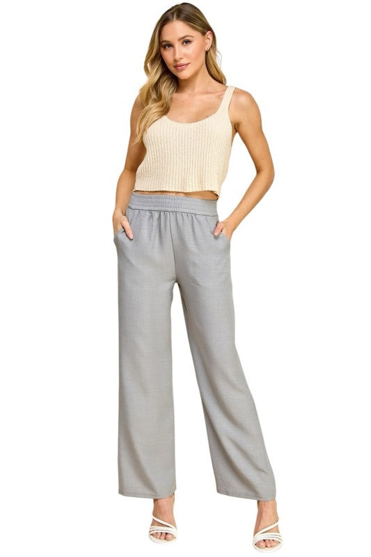Plus Size Silky Woven Wide Leg Pants – High Waist Draped Fit