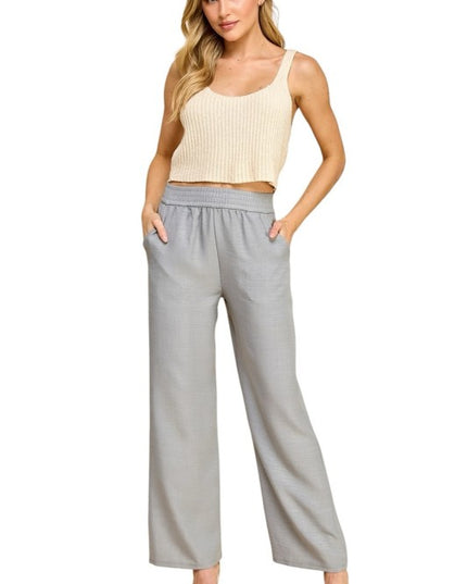 Plus Size Silky Woven Wide Leg Pants – High Waist Draped Fit