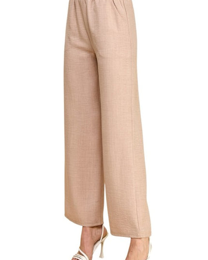Plus Size Silky Woven Wide Leg Pants – High Waist Draped Fit