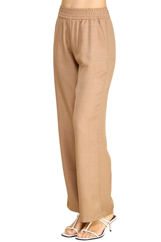 Plus Size Silky Woven Wide Leg Pants – High Waist Draped Fit