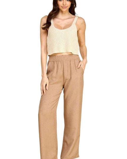 Silky Woven Wide Leg Pants – High Waist Draped Fit