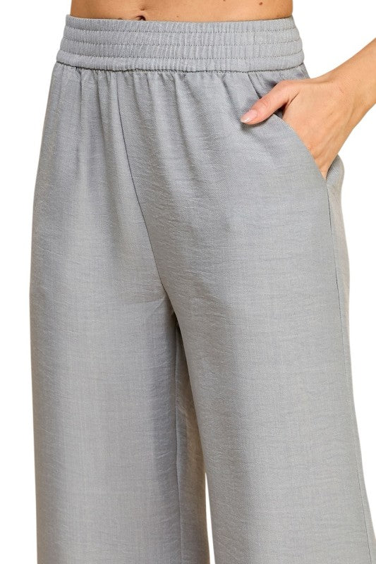 Silky Woven Wide Leg Pants – High Waist Draped Fit