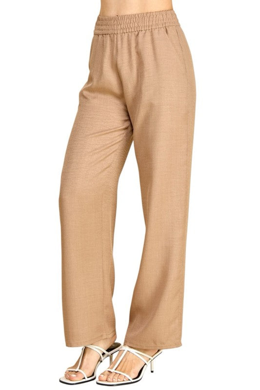 Plus Size Silky Woven Wide Leg Pants – High Waist Draped Fit