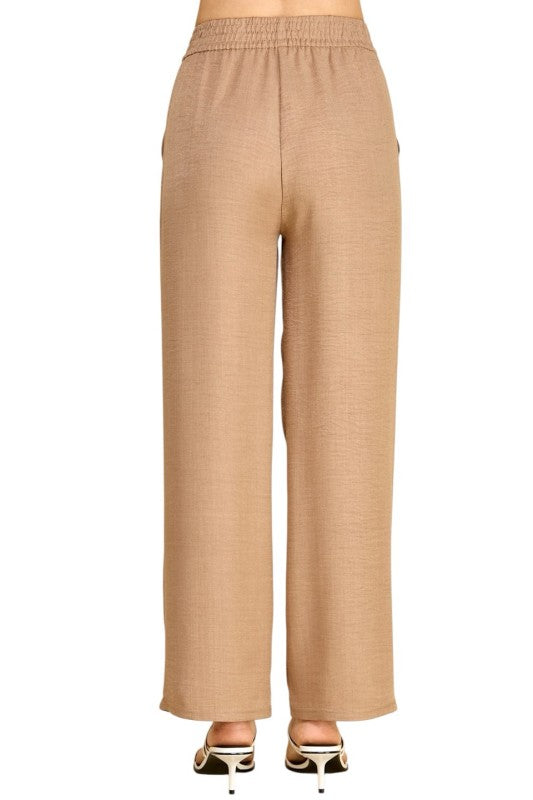 Plus Size Silky Woven Wide Leg Pants – High Waist Draped Fit