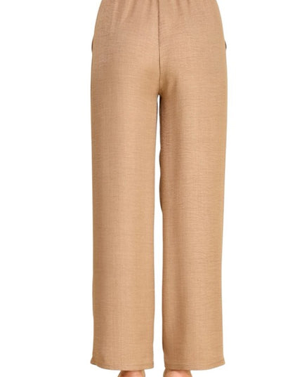 Plus Size Silky Woven Wide Leg Pants – High Waist Draped Fit