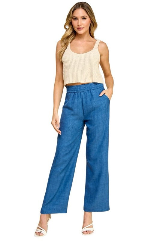 Silky Woven Wide Leg Pants – High Waist Draped Fit
