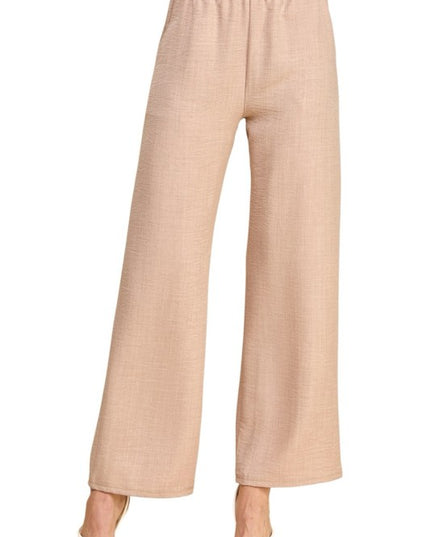 Silky Woven Wide Leg Pants – High Waist Draped Fit