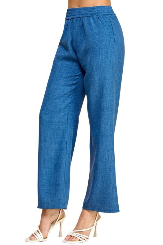 Silky Woven Wide Leg Pants – High Waist Draped Fit