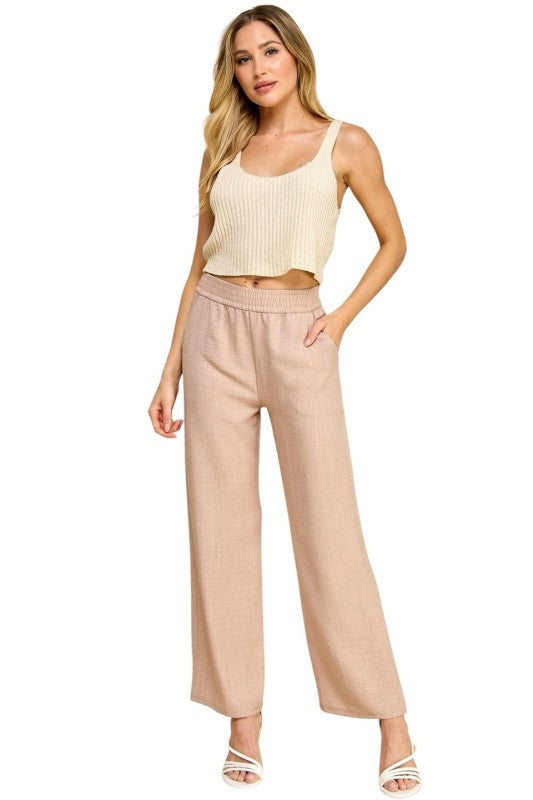 Plus Size Silky Woven Wide Leg Pants – High Waist Draped Fit