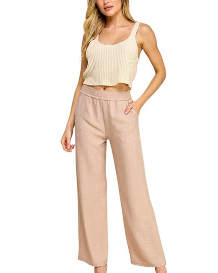 Plus Size Silky Woven Wide Leg Pants – High Waist Draped Fit