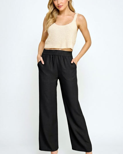 Silky Woven Wide Leg Pants – High Waist Draped Fit