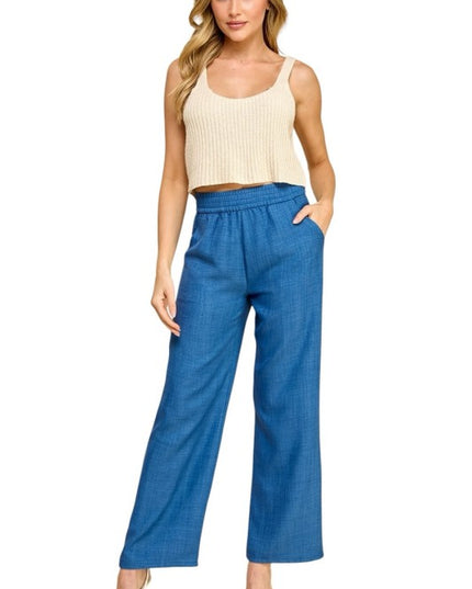 Plus Size Silky Woven Wide Leg Pants – High Waist Draped Fit