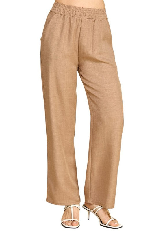 Silky Woven Wide Leg Pants – High Waist Draped Fit