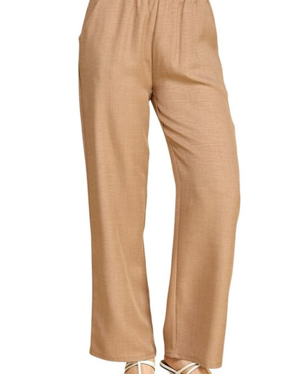 Silky Woven Wide Leg Pants – High Waist Draped Fit