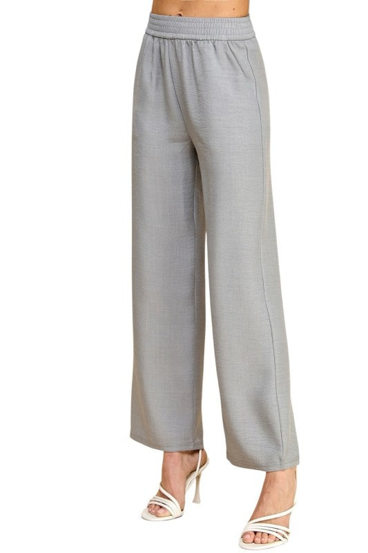 Plus Size Silky Woven Wide Leg Pants – High Waist Draped Fit
