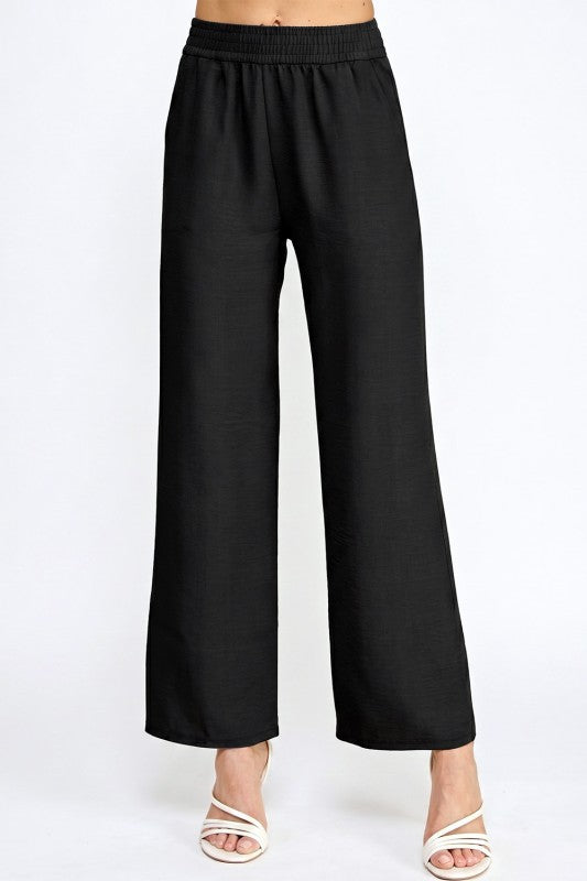 Silky Woven Wide Leg Pants – High Waist Draped Fit