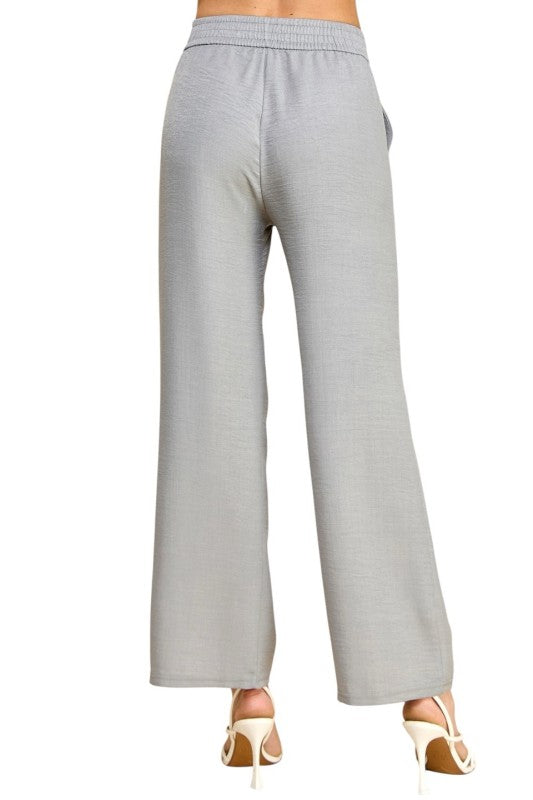 Plus Size Silky Woven Wide Leg Pants – High Waist Draped Fit