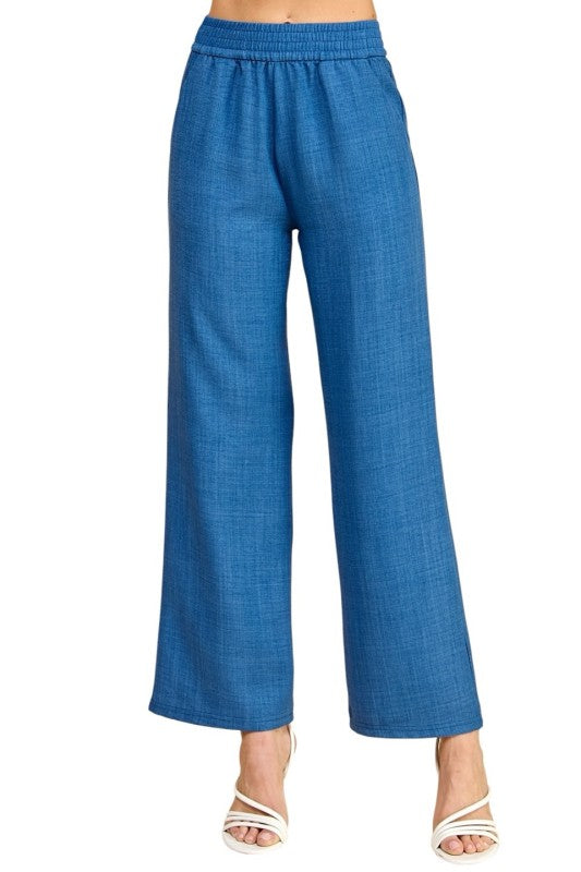 Plus Size Silky Woven Wide Leg Pants – High Waist Draped Fit