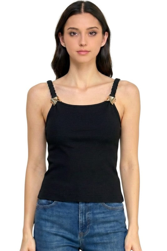 Fitted Tank Top – Hardware Accent Statement Style