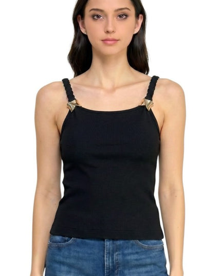 Fitted Tank Top – Hardware Accent Statement Style