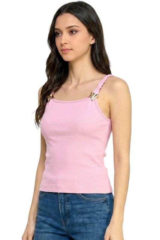 Fitted Tank Top – Hardware Accent Statement Style