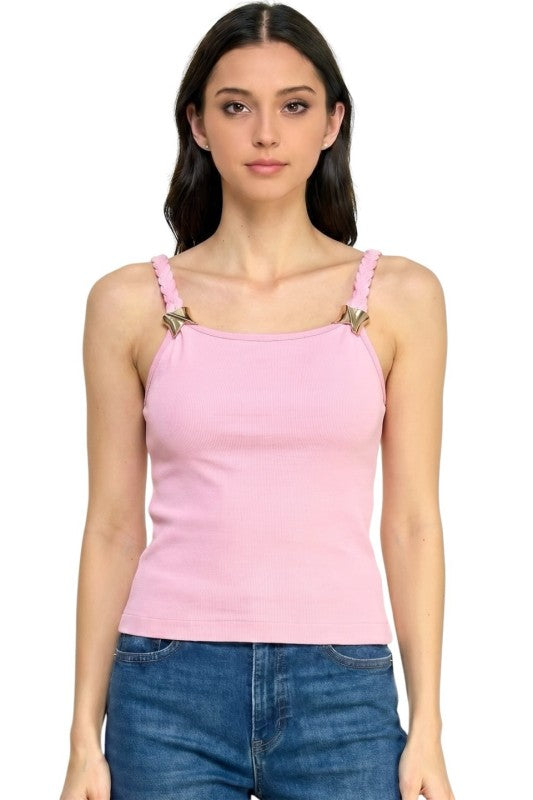 Fitted Tank Top – Hardware Accent Statement Style