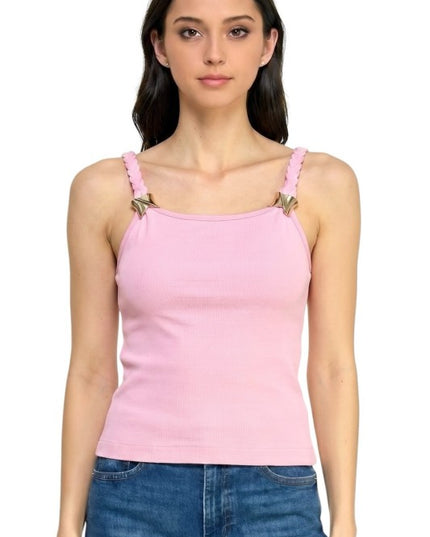 Fitted Tank Top – Hardware Accent Statement Style