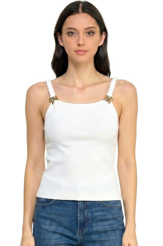 Fitted Tank Top – Hardware Accent Statement Style
