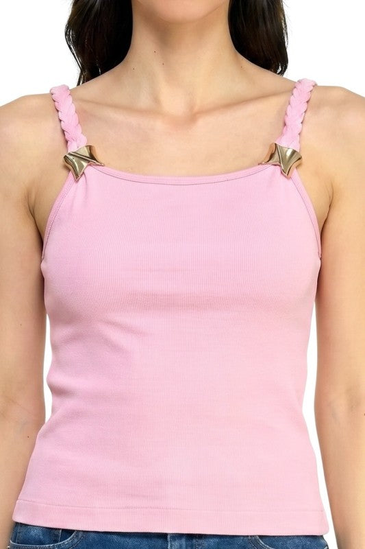 Fitted Tank Top – Hardware Accent Statement Style