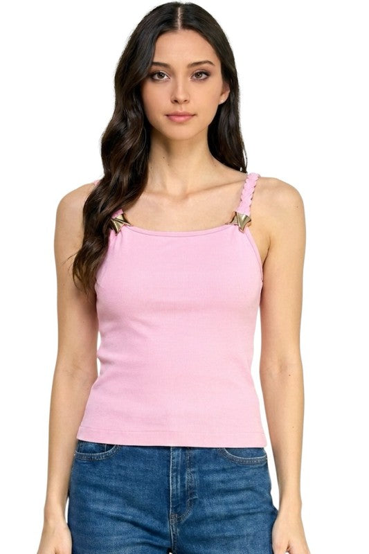 Fitted Tank Top – Hardware Accent Statement Style