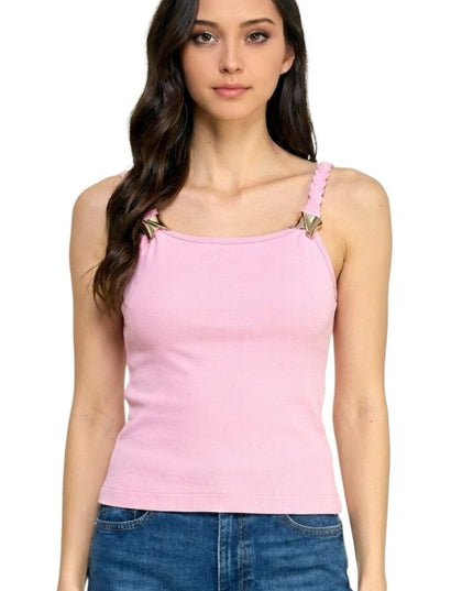 Fitted Tank Top – Hardware Accent Statement Style