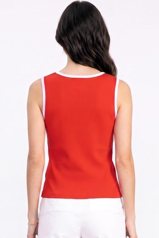 V-Neck Tank Top – Contrast Piping Slim Fit Style