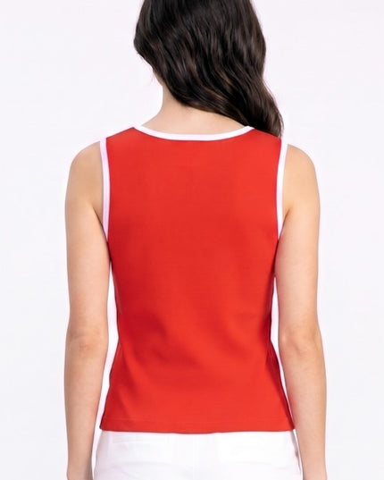 V-Neck Tank Top – Contrast Piping Slim Fit Style