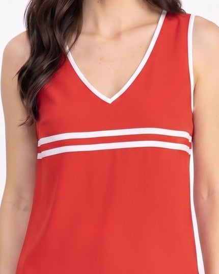 V-Neck Tank Top – Contrast Piping Slim Fit Style