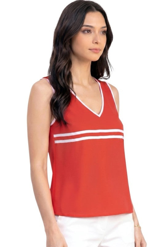 V-Neck Tank Top – Contrast Piping Slim Fit Style