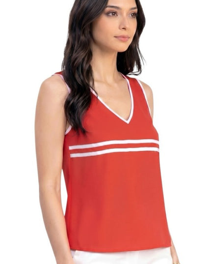 V-Neck Tank Top – Contrast Piping Slim Fit Style