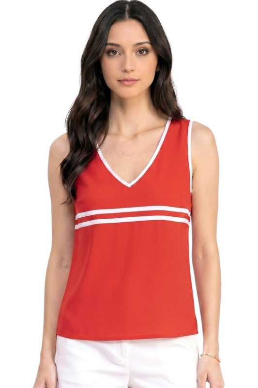 V-Neck Tank Top – Contrast Piping Slim Fit Style
