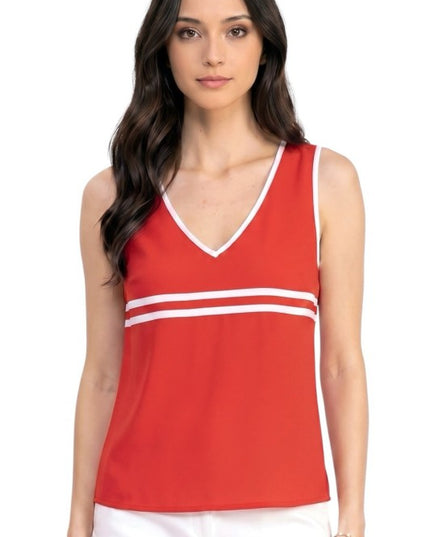 V-Neck Tank Top – Contrast Piping Slim Fit Style