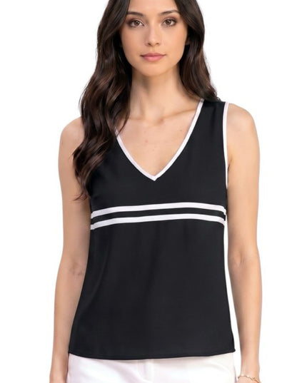 V-Neck Tank Top – Contrast Piping Slim Fit Style